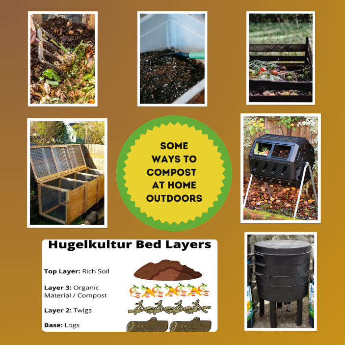 Backyard compost methods: tumbler, worms, Hugelkultur, bins