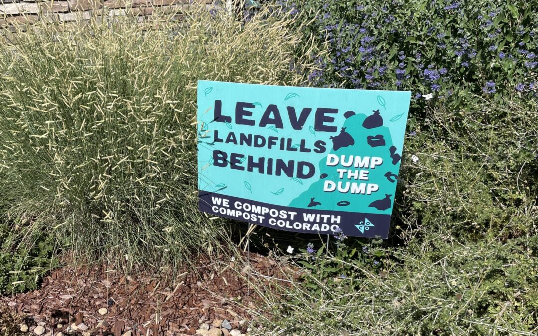 Yard sign with words: "Leave landfills behind--dump the dump"